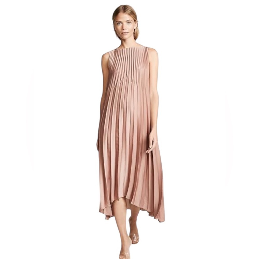 Vince Blush High Low Chevron Pleated Dress Size XS